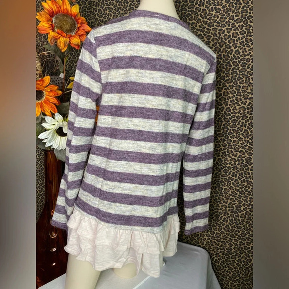 🌴3/$30🌴DOE & RAE Grape Striped Long Sleeve Lace Up Ruffle BabyDoll Top NWT - Picture 7 of 10